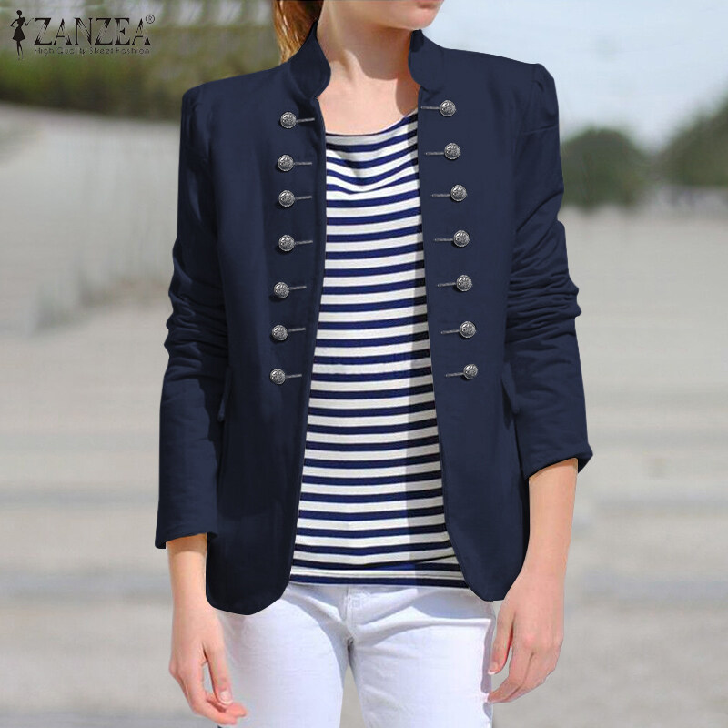 ZANZEA Women Long Sleeve Jacket Outwear Fit Double Breasted Plain Blazer Suit Coat