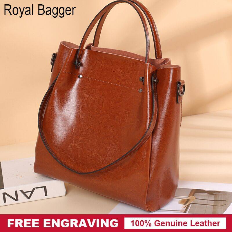 Royal Bagger Handbag For Women Girls Genuine Cow Leather Super Hot Fashion Shoulder Sling Bag High Capacity Top Handle Bags Casual Office Party Outdoor Multi-Function