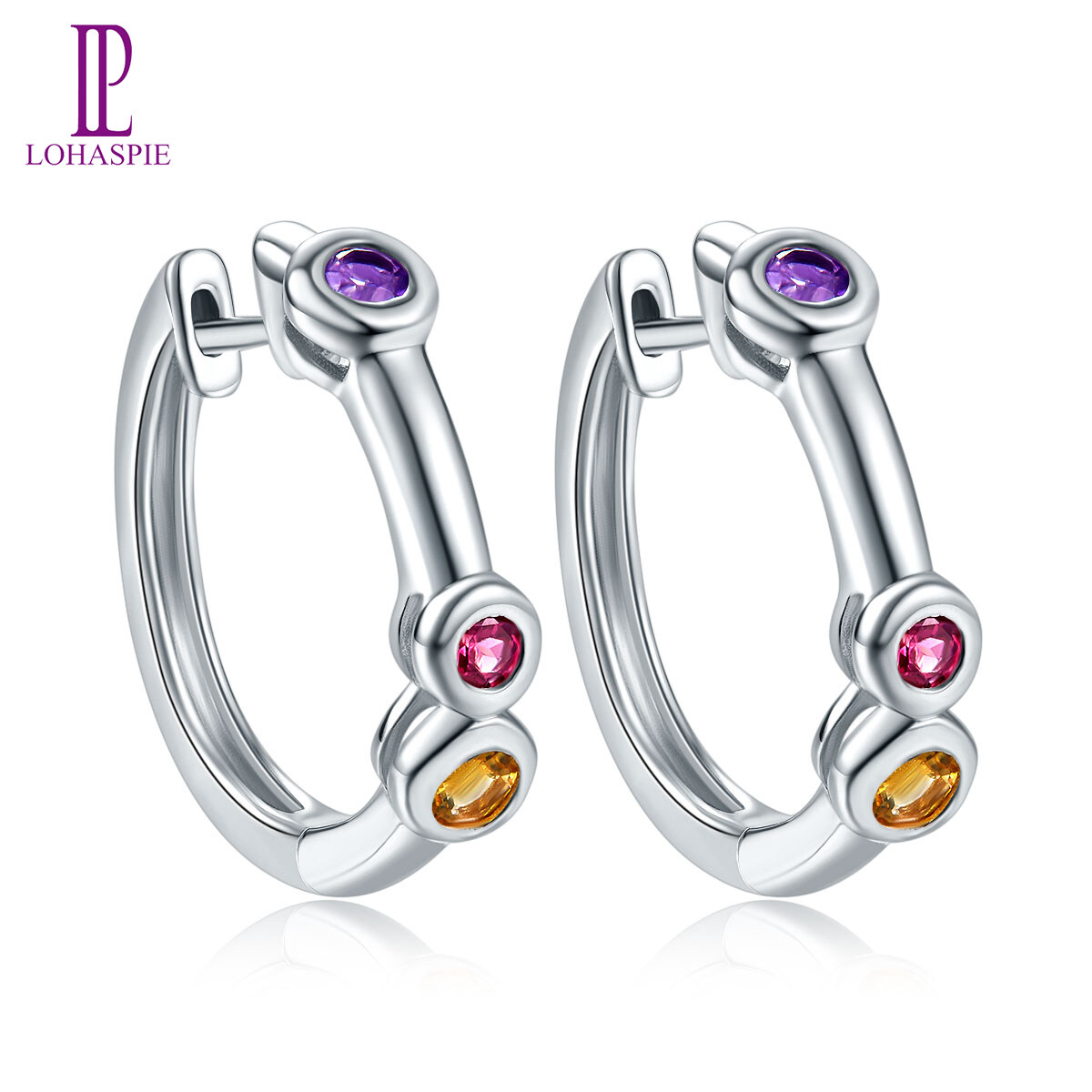 Hoop Huggie Earrings Real 925 Silver for Women Amethyst Citrine Garnet Natural Wedding Jewelry